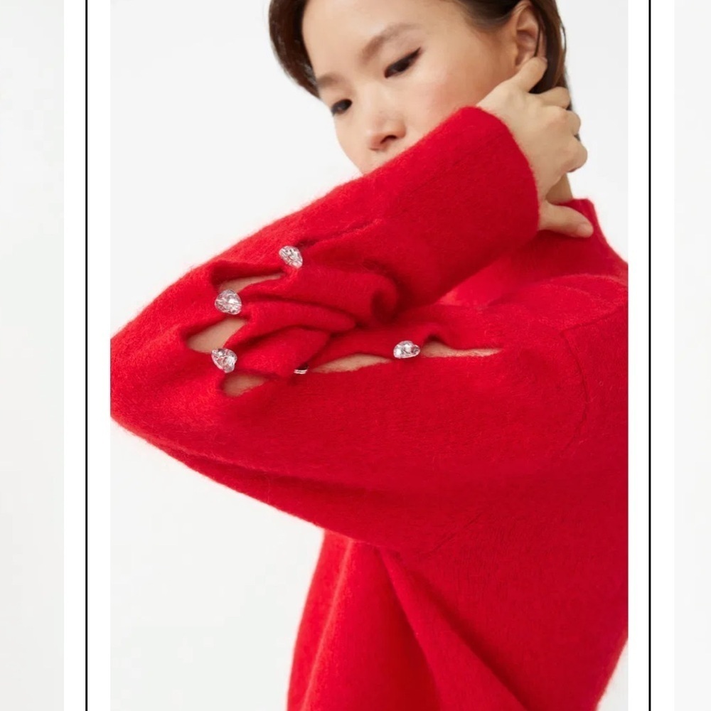 NWT & Other Stories Red Mohair Wool Rhinestone Cropped Sweater XS - Picture 5 of 11